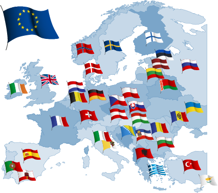 Kaart van Europa met vlaggen